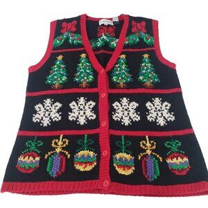 Alexandra Bartlett Christmas Sweater Vest Vintage Embroidered Womens Size Medium